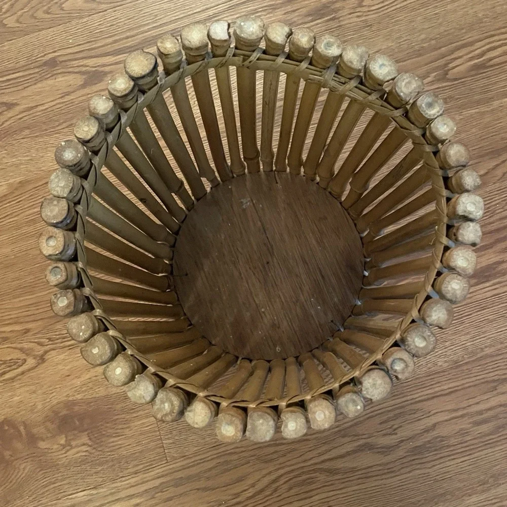 Vintage Mid-Century Burnt Bamboo Waste Basket / Boho Chic Planter
